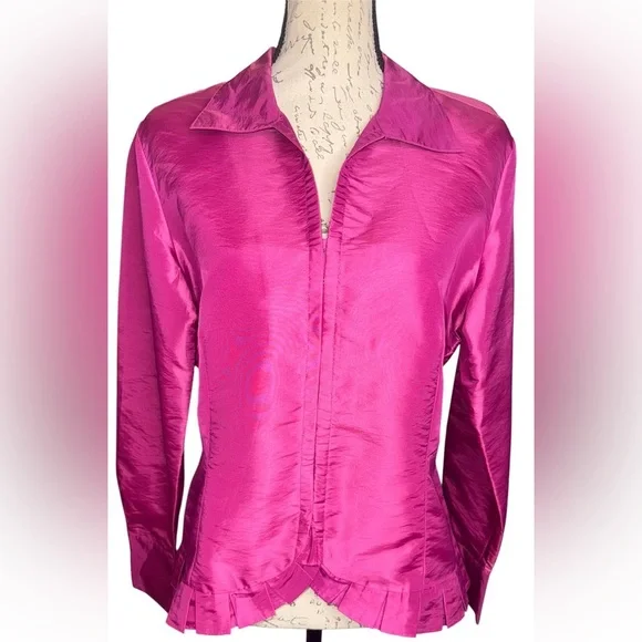 Oscar de la Renta Fuchsia Satin Blouse - Picture 1 of 6